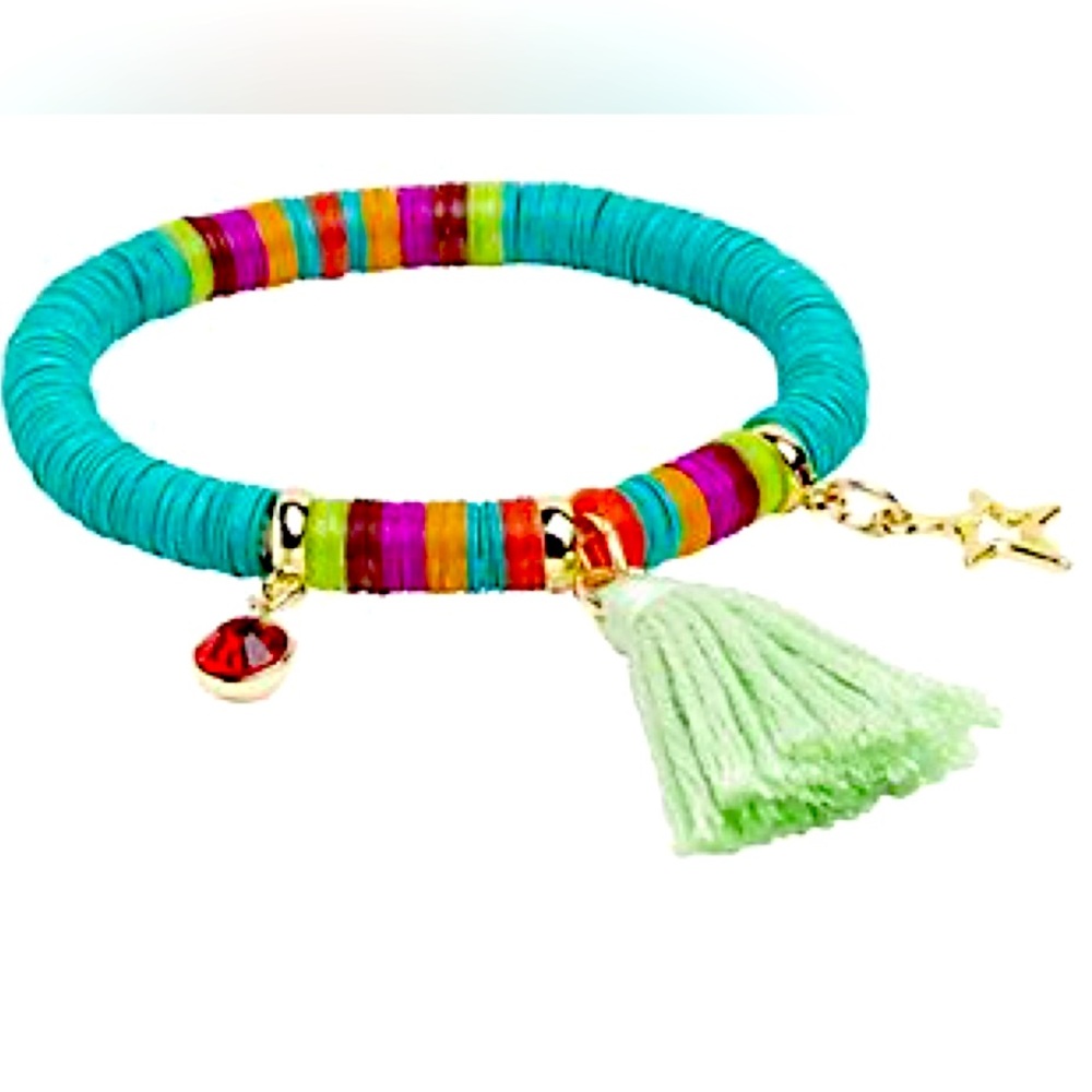 Express || NWT || Stretchy Boho Green Disc Charm Bracelet